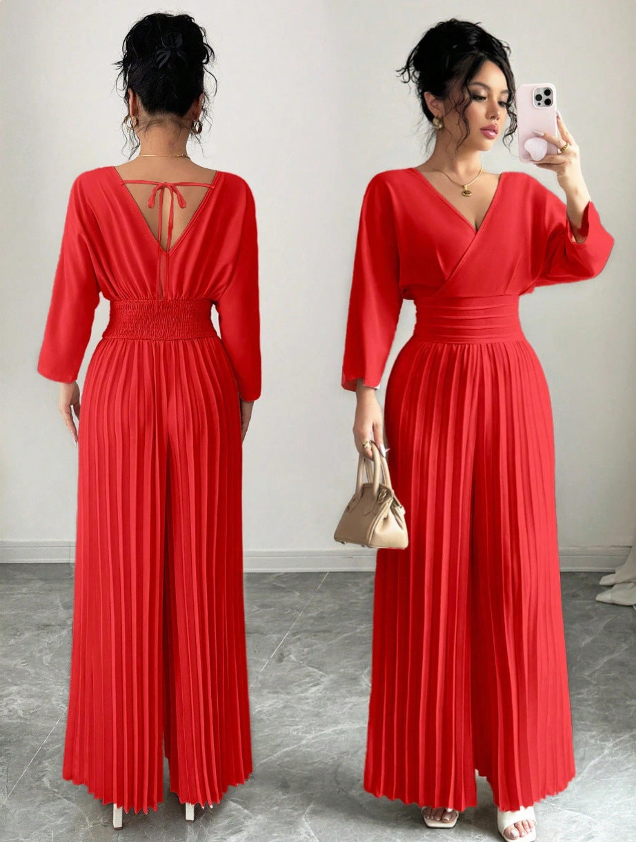 Elegant Pleated Wide Leg Jumpsuit