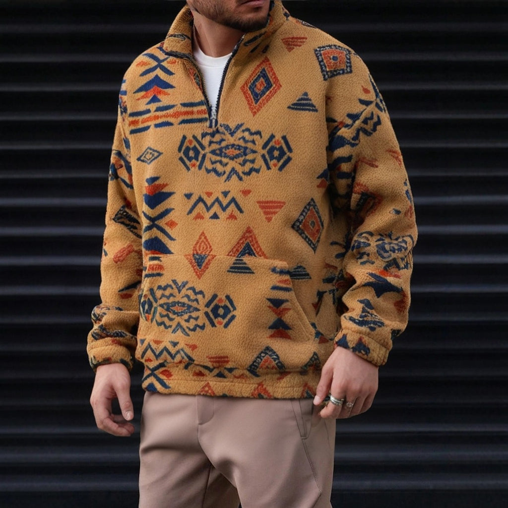 Geometric Pattern Half-Zip Sweater