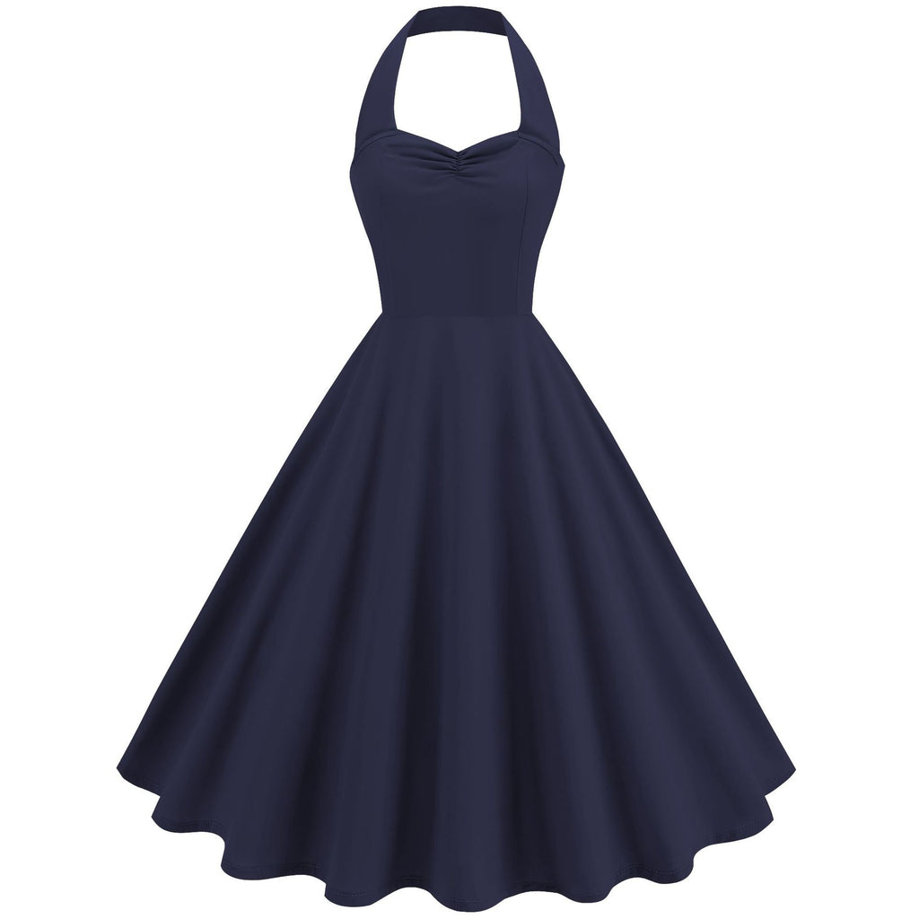 Vintage Halter A-Line Dress - Navy