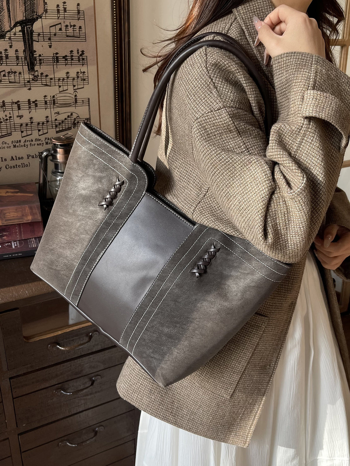 Suede-Look Shoulder Bag