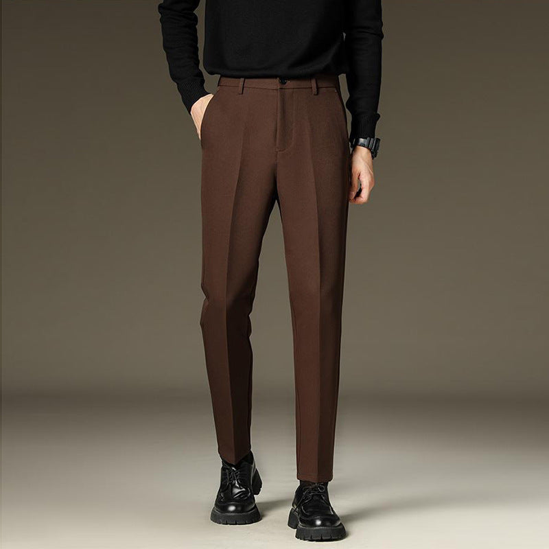 Fleece-Lined Straight-Leg Dress Slacks