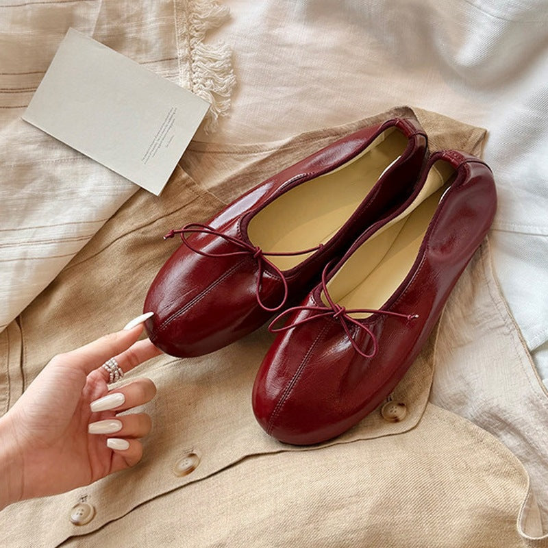 Bow Leather Ballet Flats