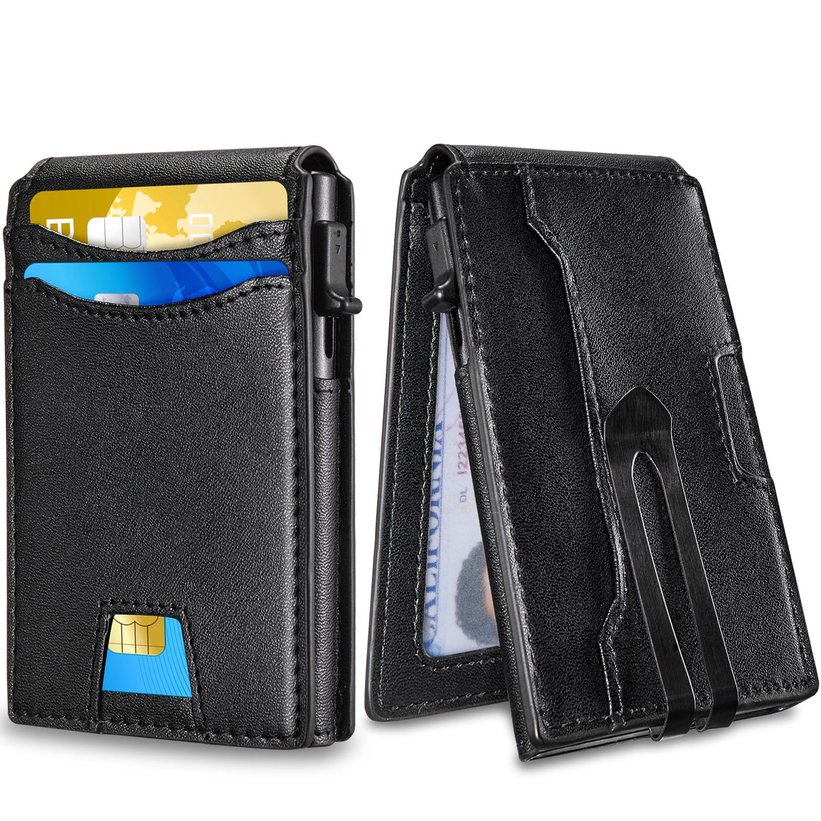 Amazon's new business wallet men's high-end anti-theft brush multi-functional short flip cover two-fold metal card holder