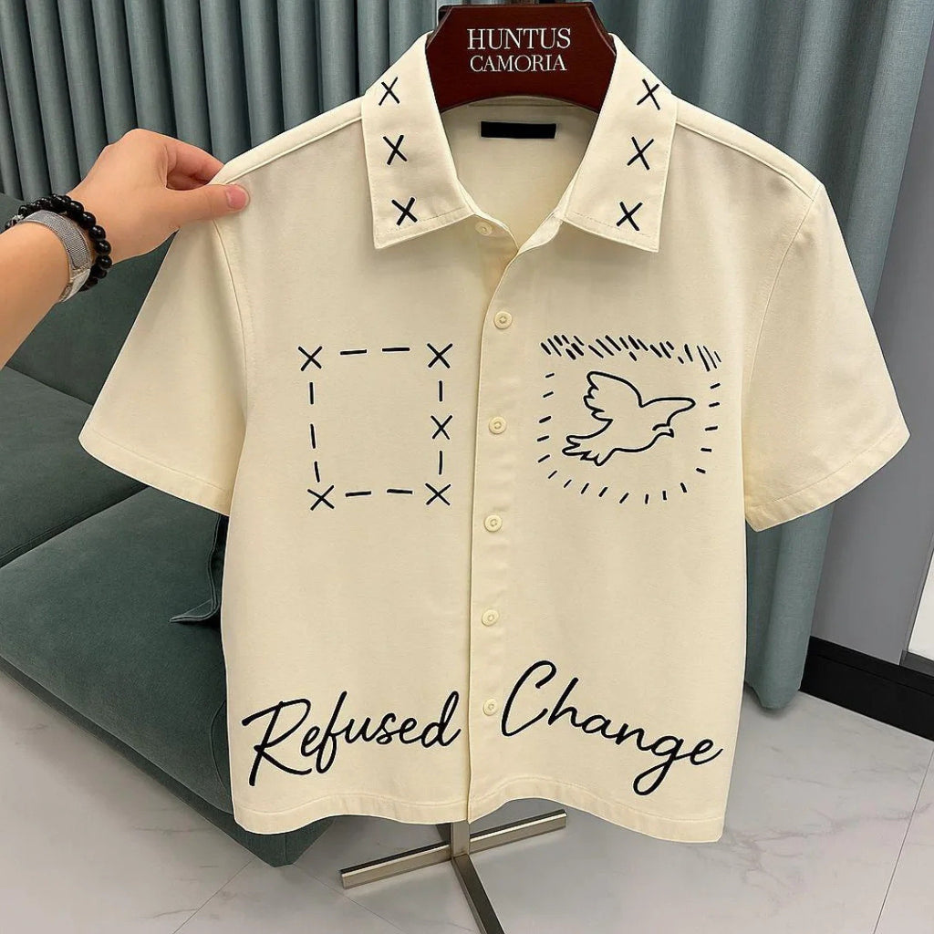 Doodle-Print Streetwear Button-Down