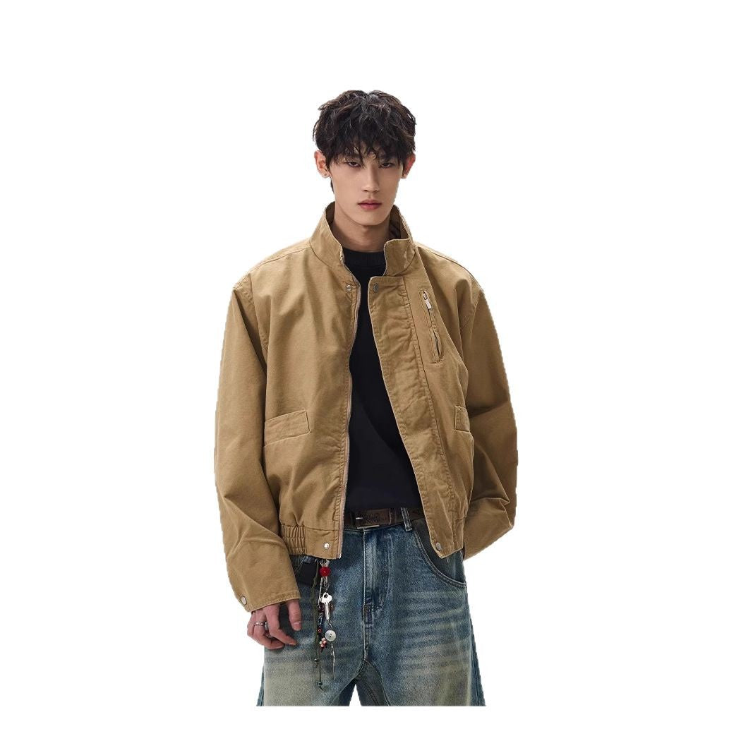 Vintage Stand-Collar Bomber Jacket