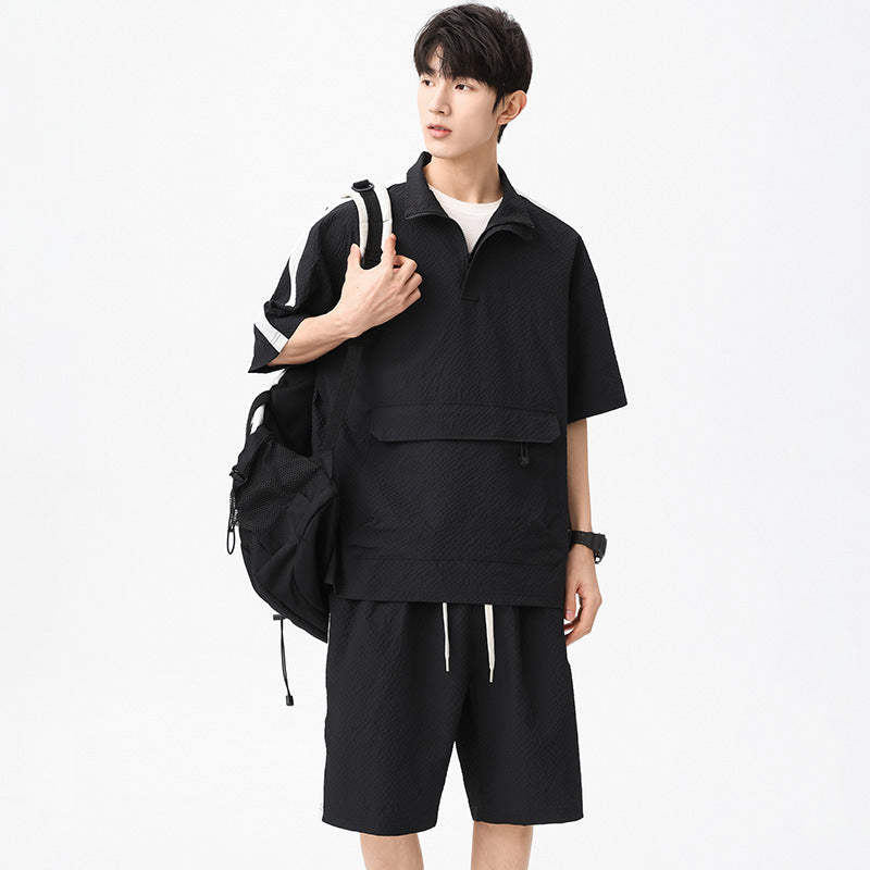 Casual Half-Zip Short Set