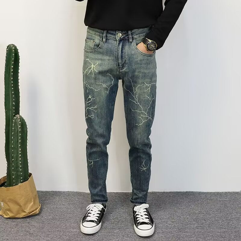 Distressed Lightning Graphic Slim-Fit jeans