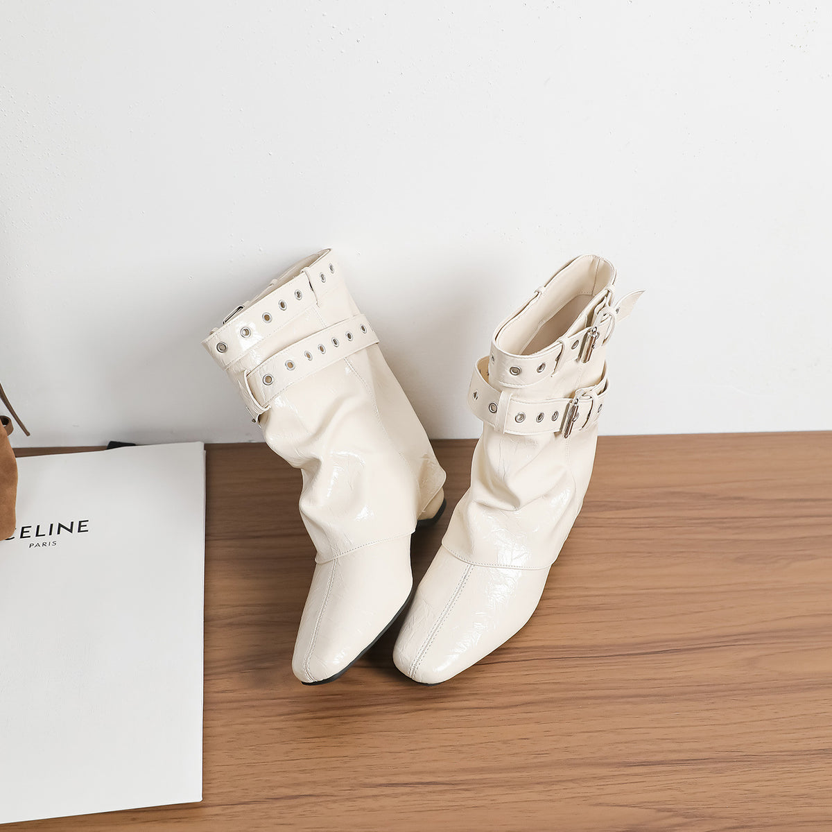 Buckle Pointed-Toe Ankle Boots
