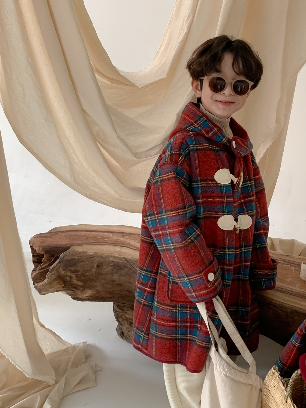Kids' Plaid Fleece-Lined Hooded Coat