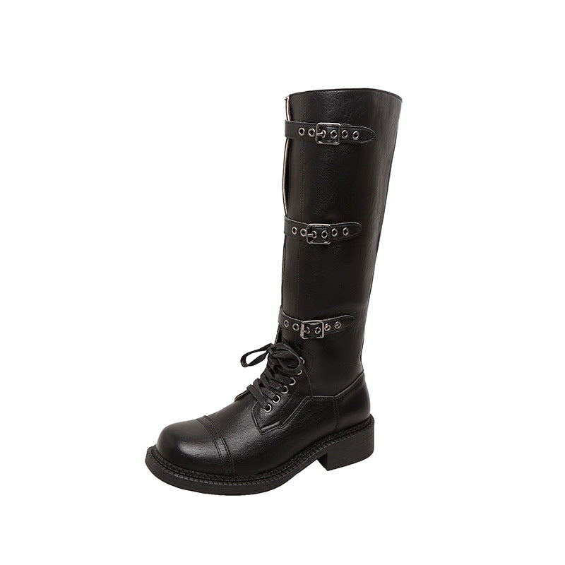 Buckle Leather Biker Boots