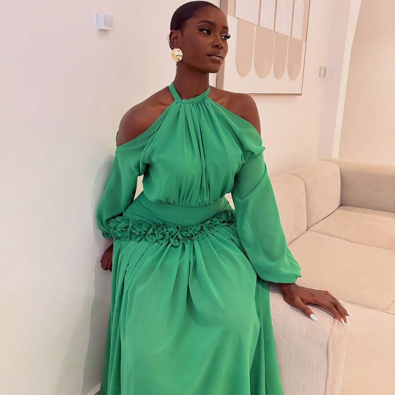 Off-Shoulder Ruffle-Waist Dress