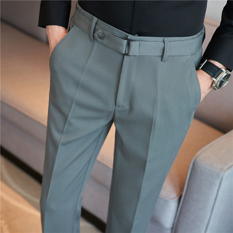 Tailored Slim-Fit Belted Dress Pants