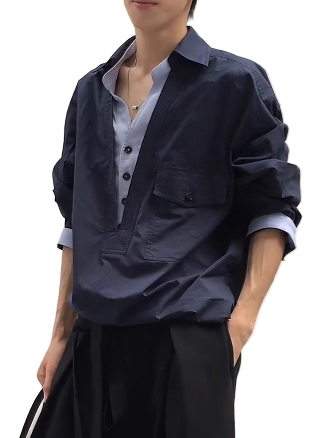 Drapey Faux Two-Piece Pullover Shirt