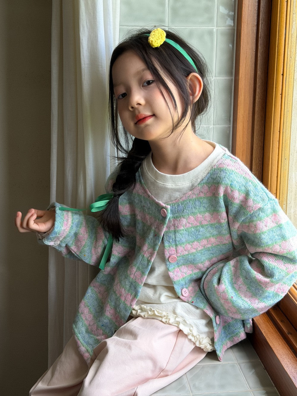Girls' Striped Knit Cardigan
