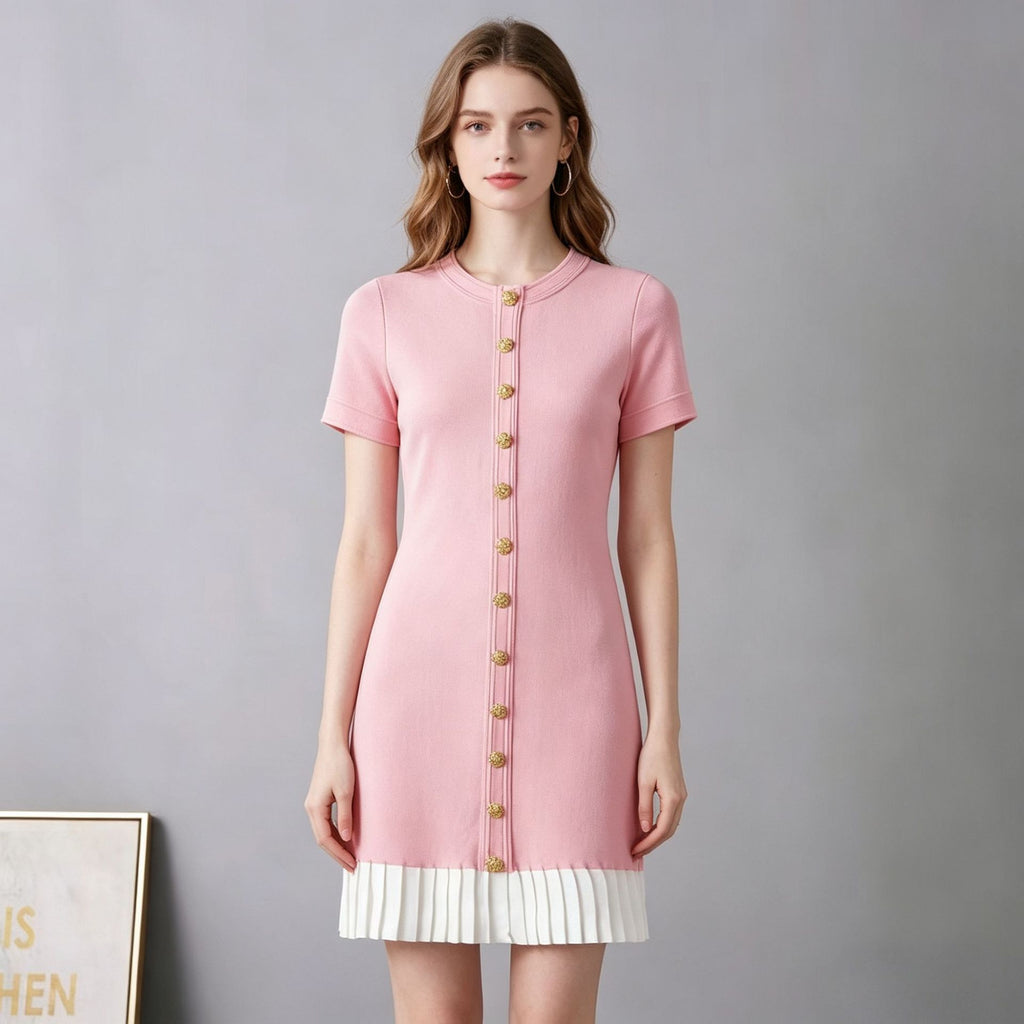 Button Detail Short Sleeve Dress