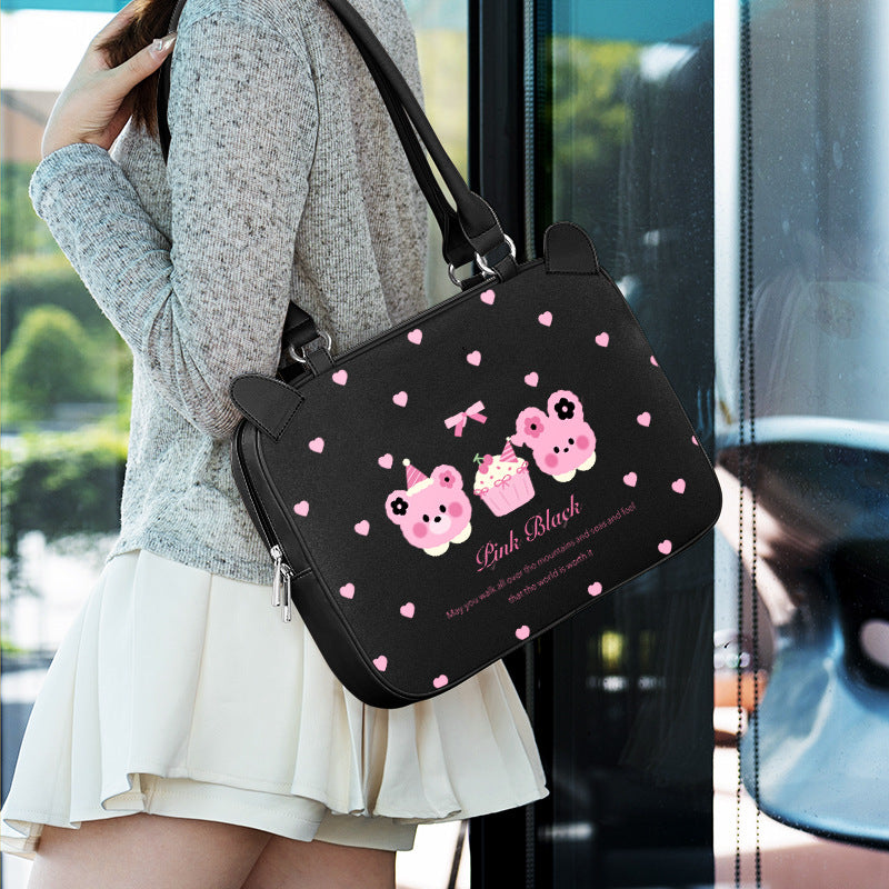 Cartoon Print Shoulder Laptop Bag
