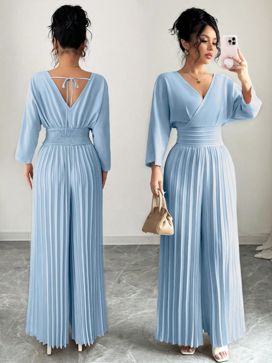 Elegant Pleated Wide Leg Jumpsuit