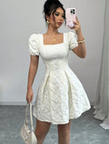 Elegance Jacquard Puff Sleeve Dress