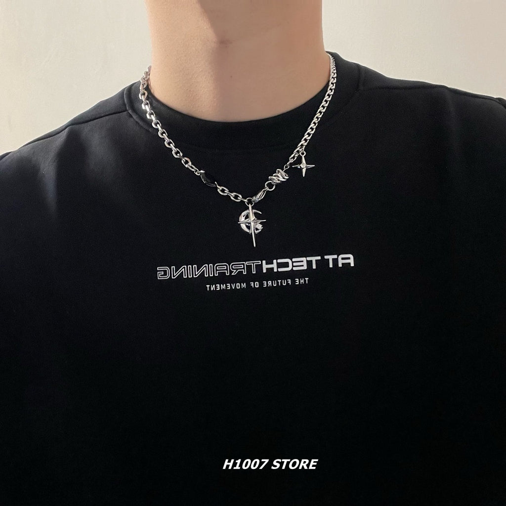 Titanium steel necklace, black gemstone mangxing, European and American hip-hop street necklace, boys' niche design, high-end clavicle chain