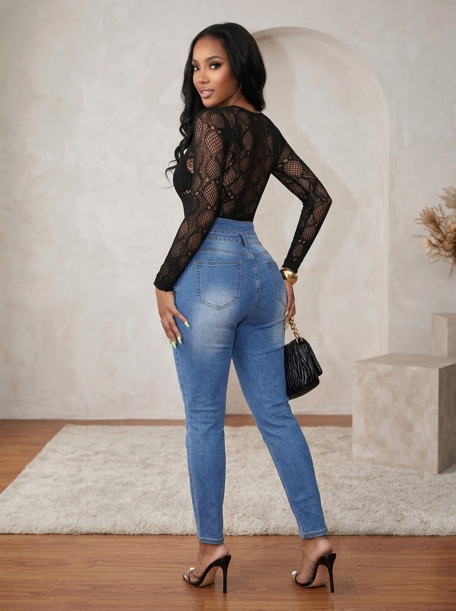 Multi-Button Cropped Skinny Jeans