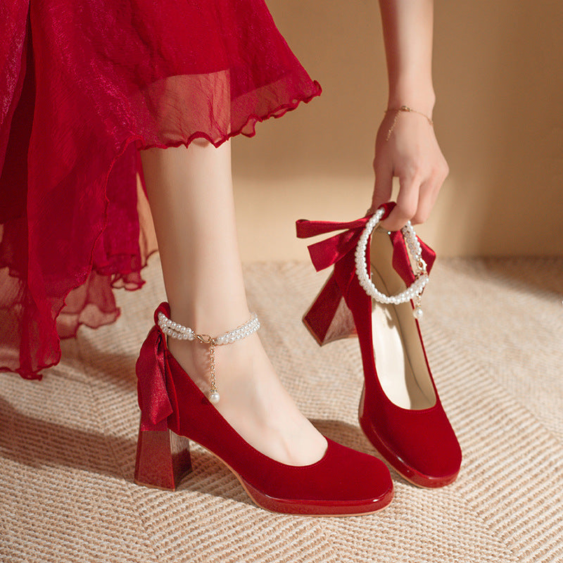 Pearl Bow Bridal Heels