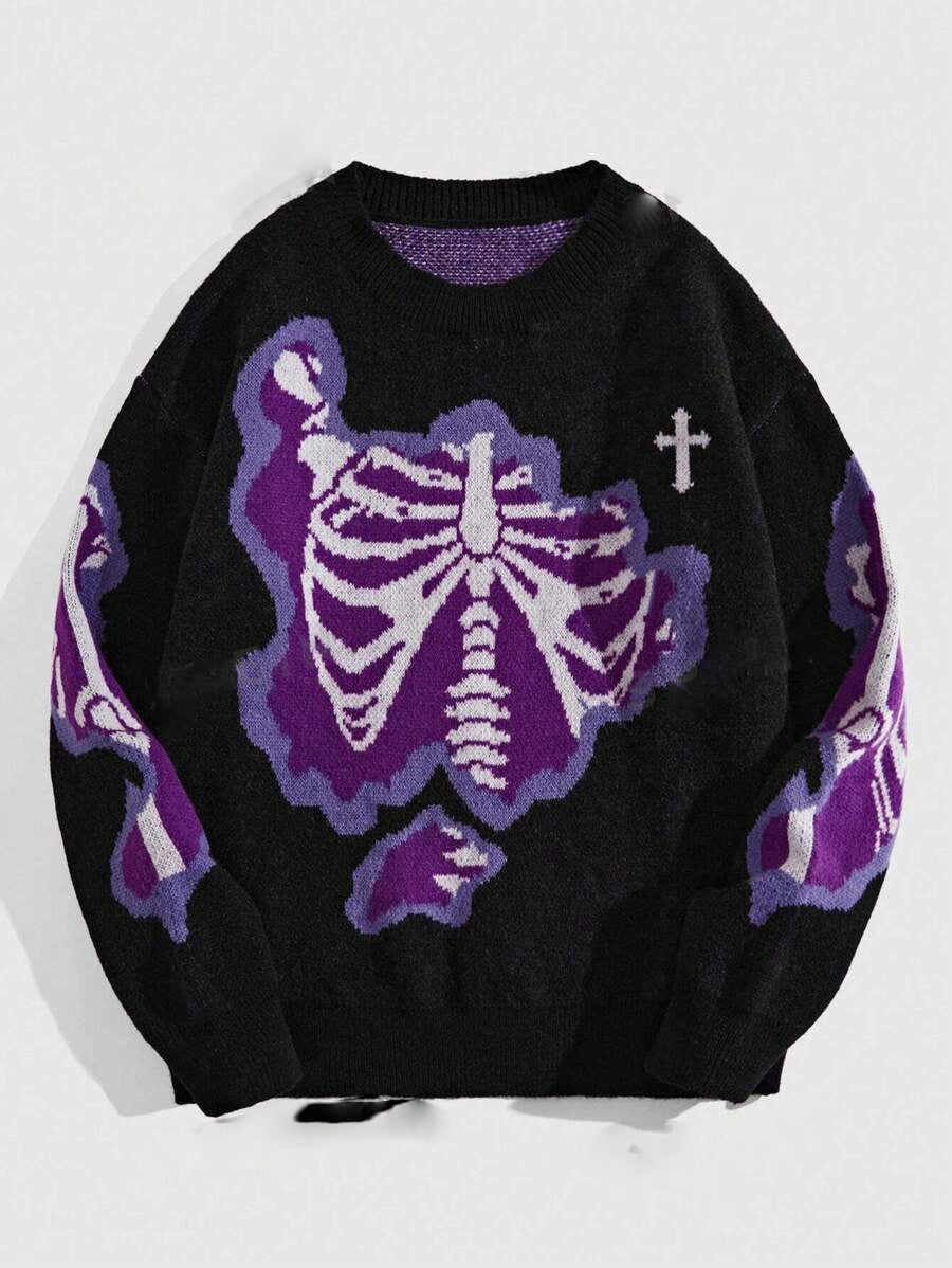 Gothic Skeleton Jacquard Knit Sweater