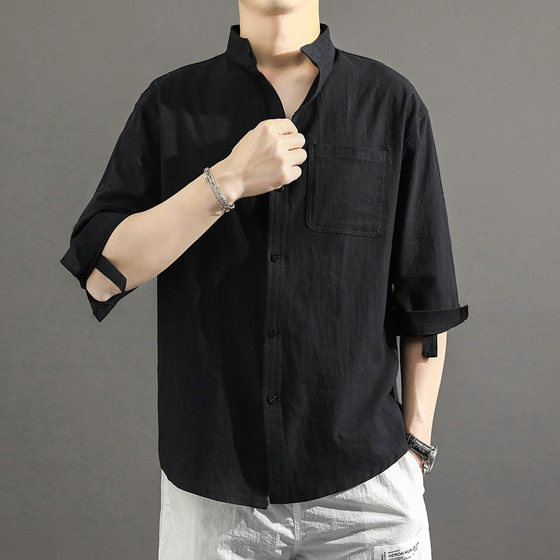 Collar Linen-Blend Shirt