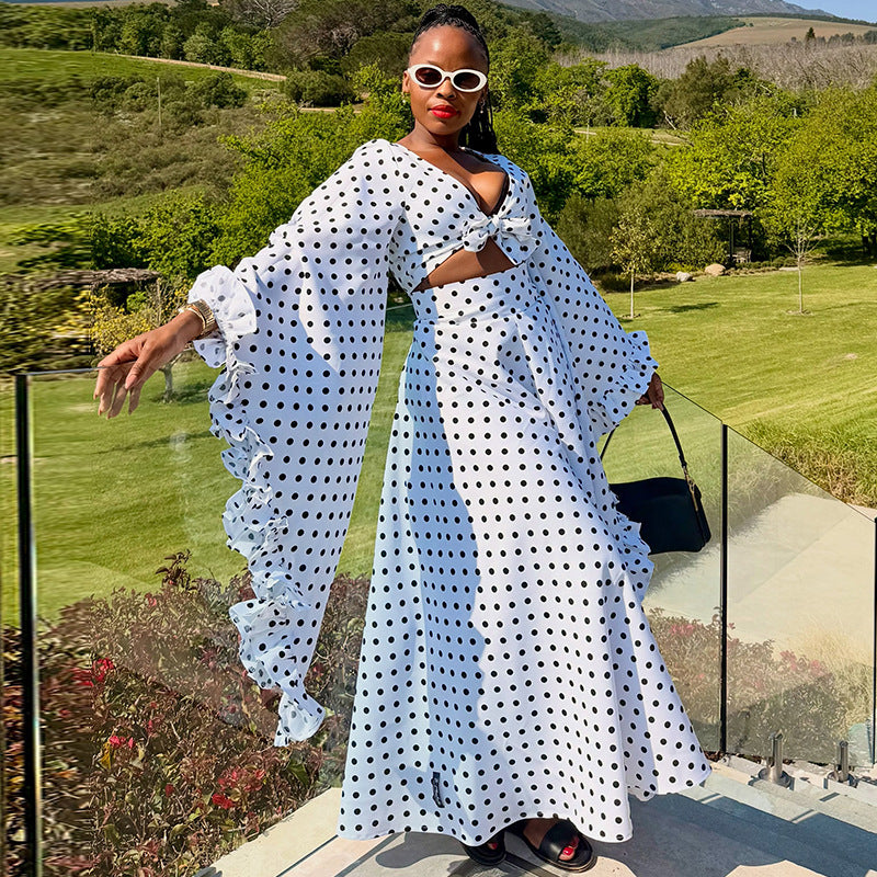 Polka-Dot Ruffle Top & Skirt Set