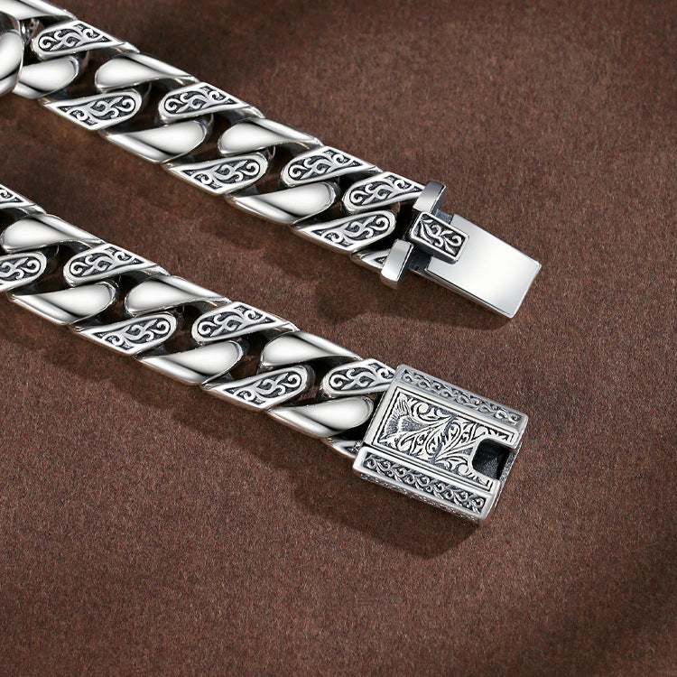 Floral Engraved Cuban Link Bracelet