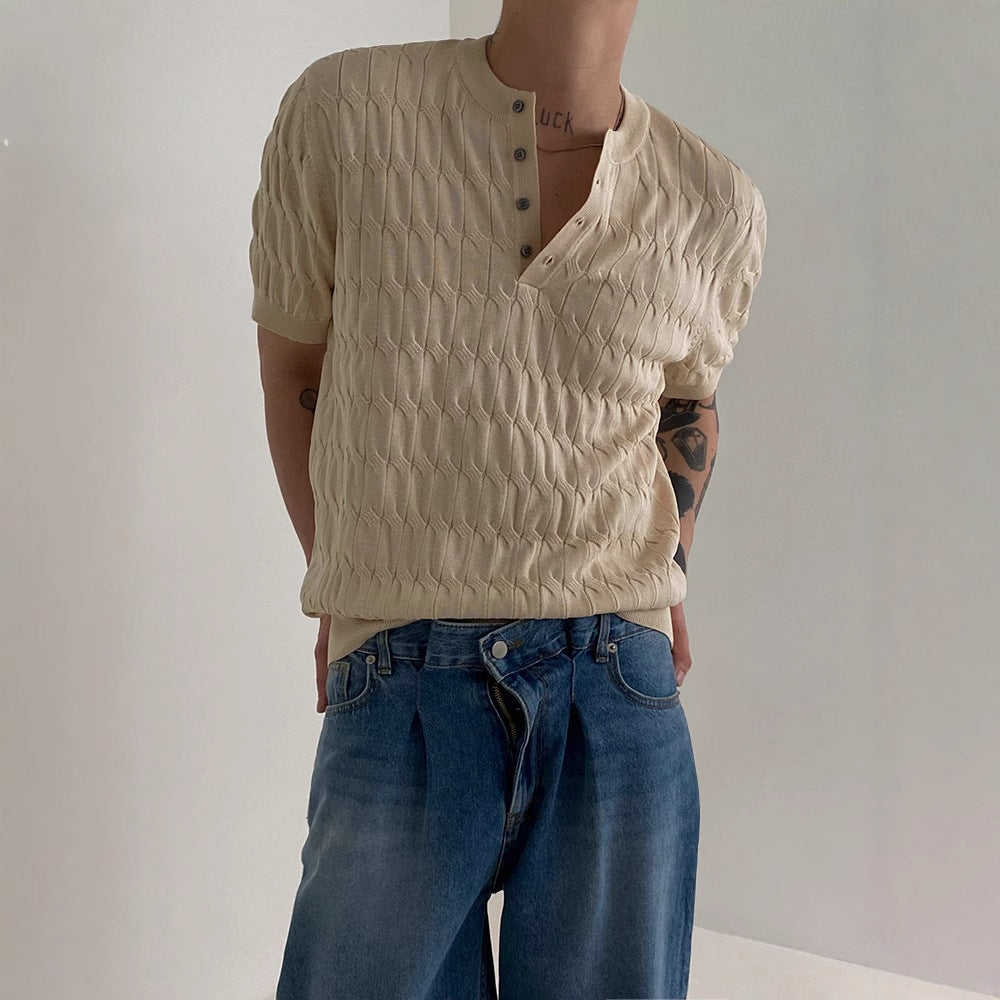Textured Knit Henley Short-Sleeve