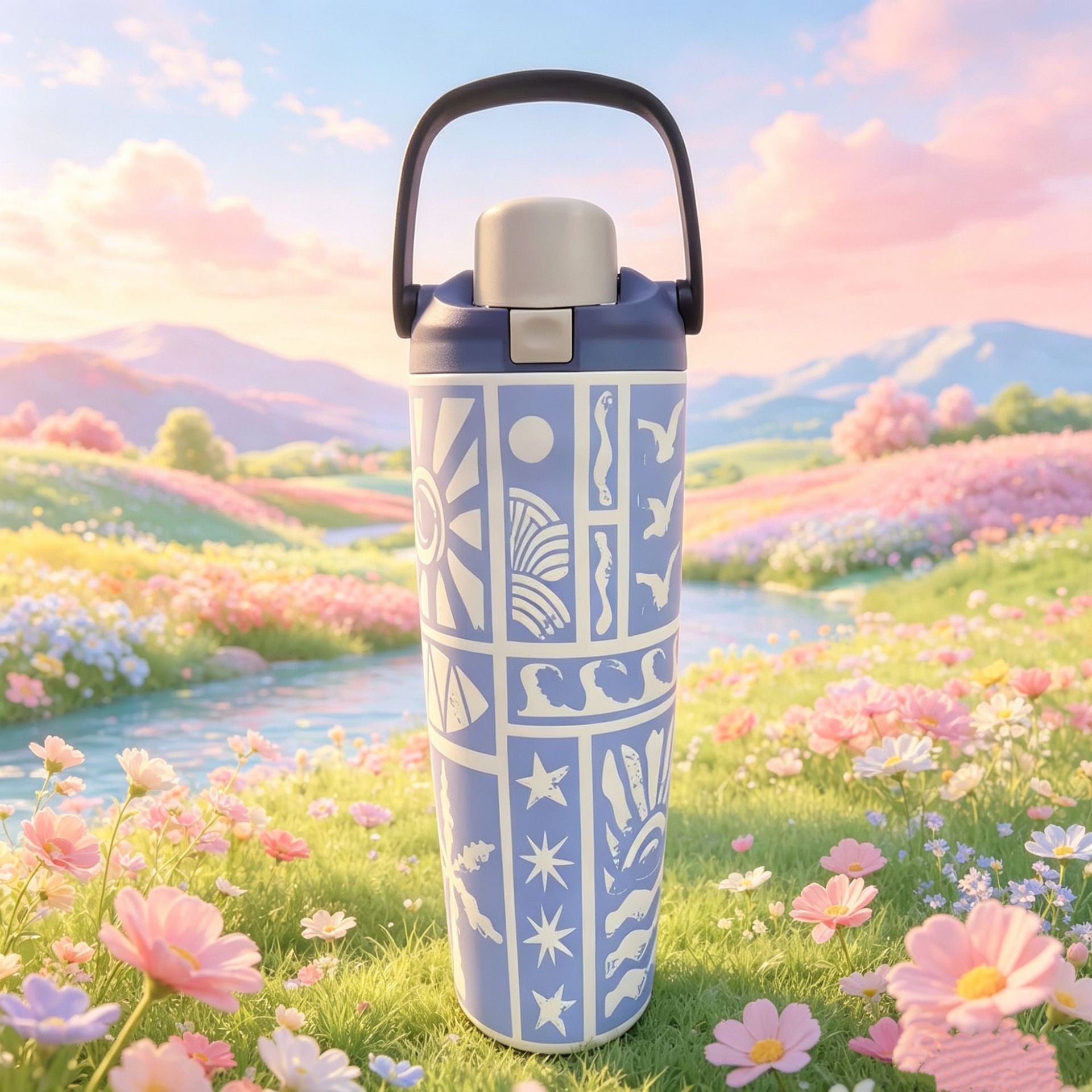 30oz Printed Insulated Water Bottle with Straw
