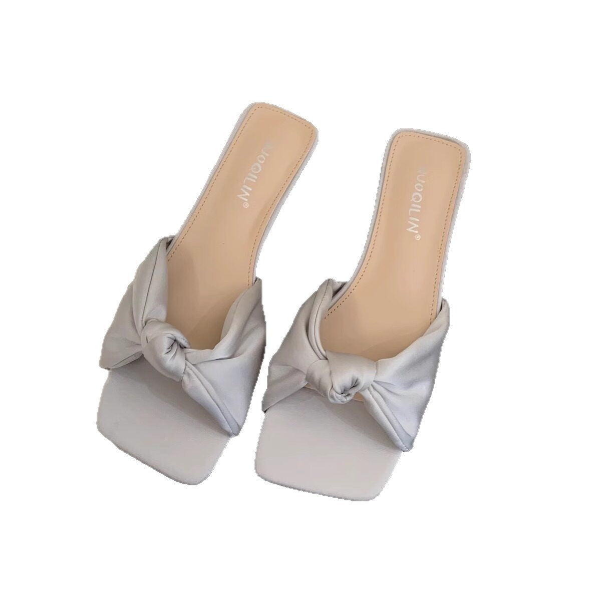 Satin Bow Low-Heel Sandals