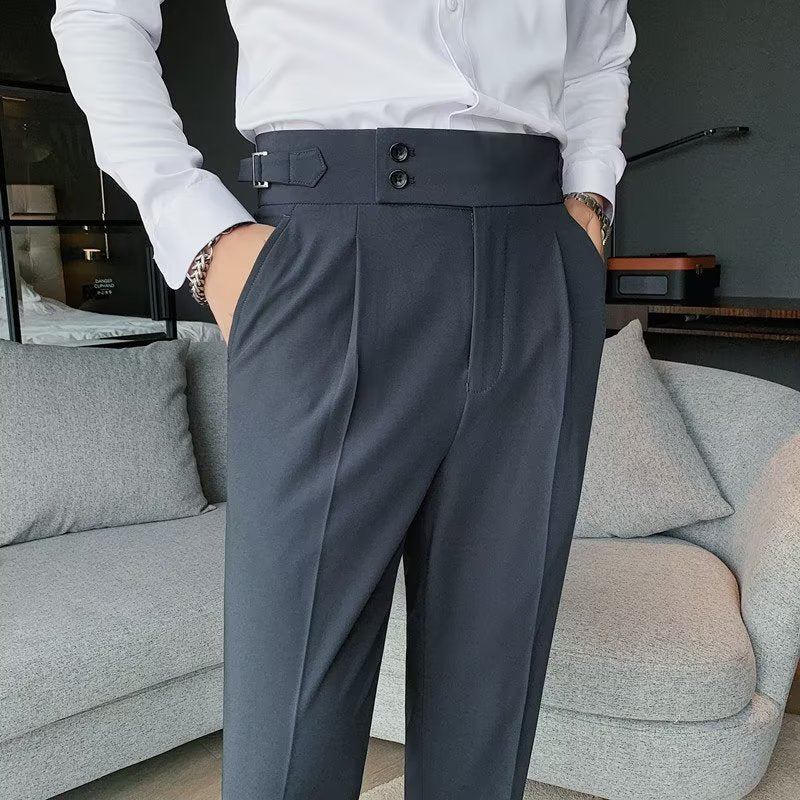 High-Waist Pleated Business Trousers