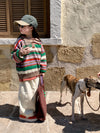 Lapel color stripe sweater green