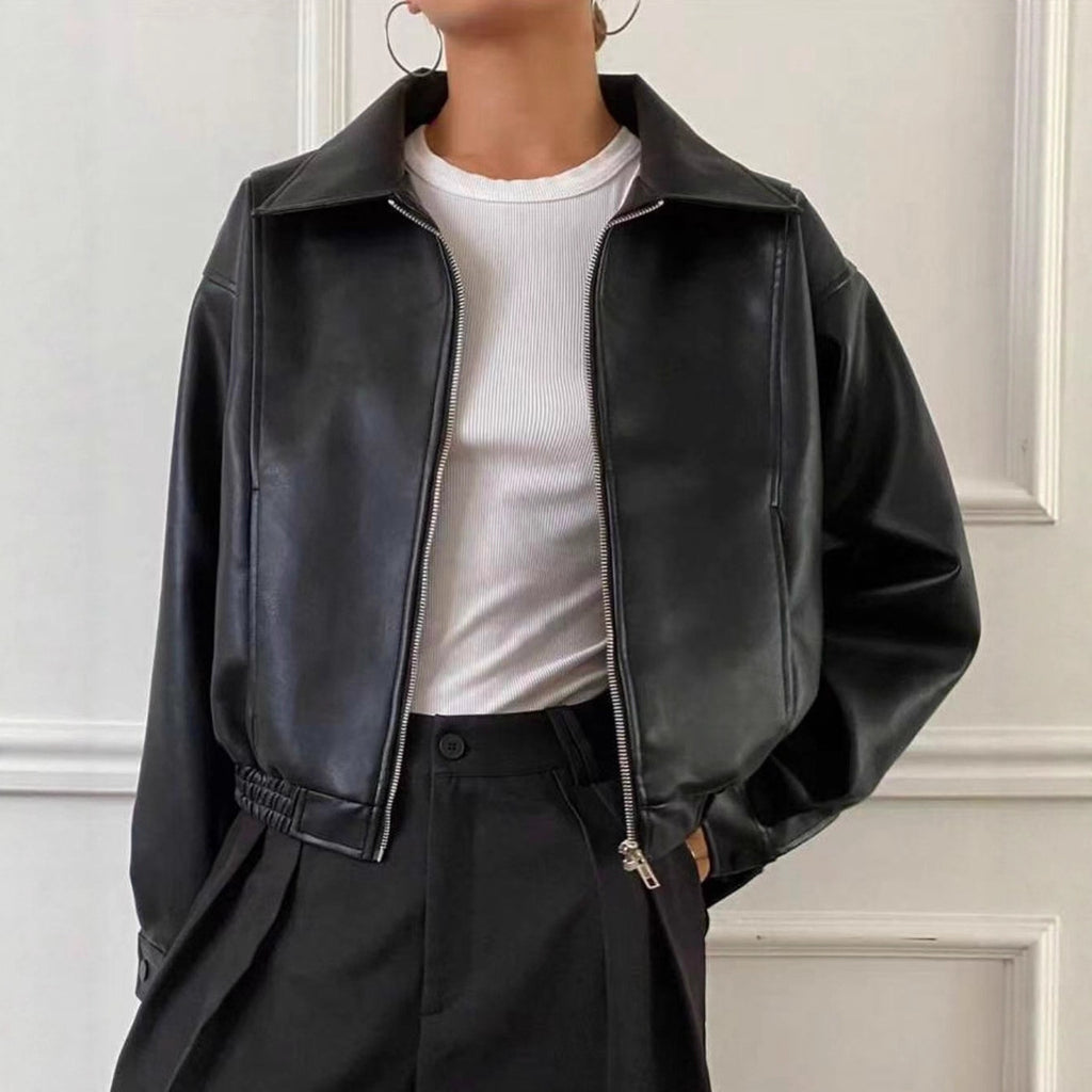 Sleek Faux Leather Bomber Jacket