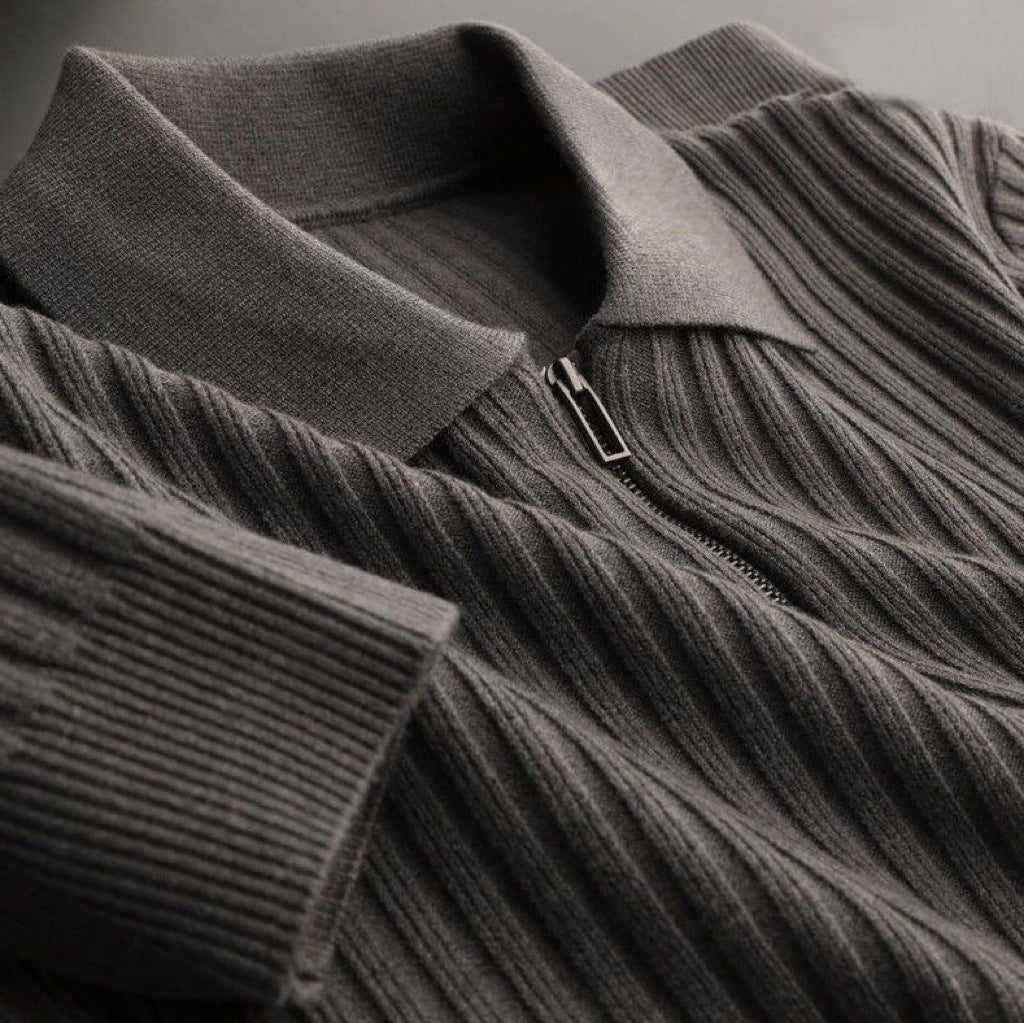 Ribbed Quarter-Zip Knit Polo