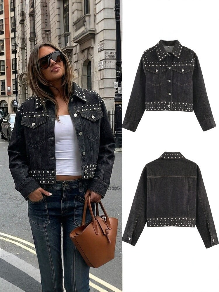 Women's Studded Cropped Denim Jacket