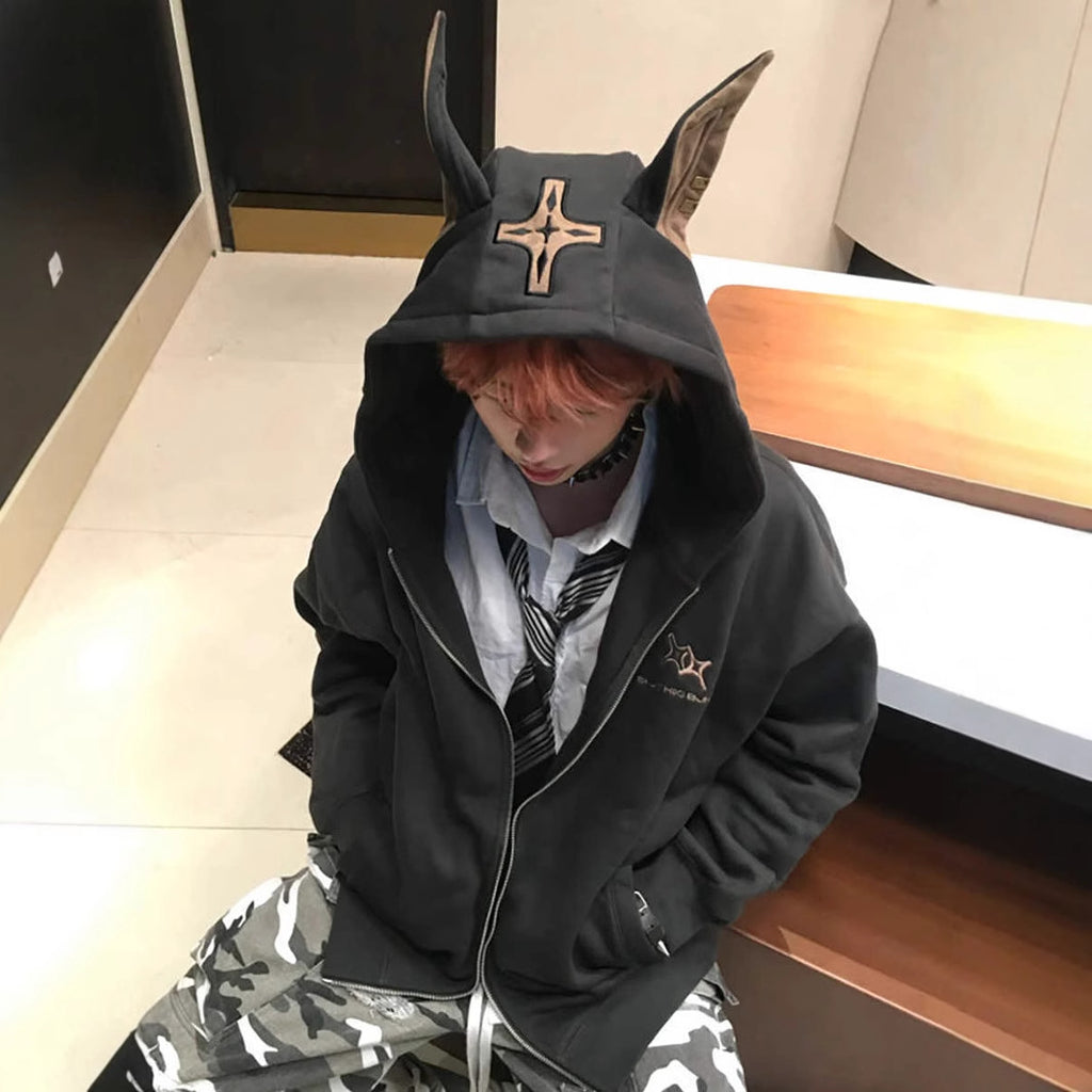 Dog Ear Zipper Hoodie