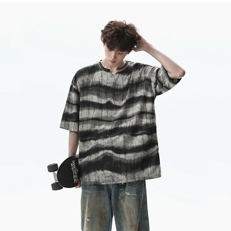 Striped V-neck T-shirt