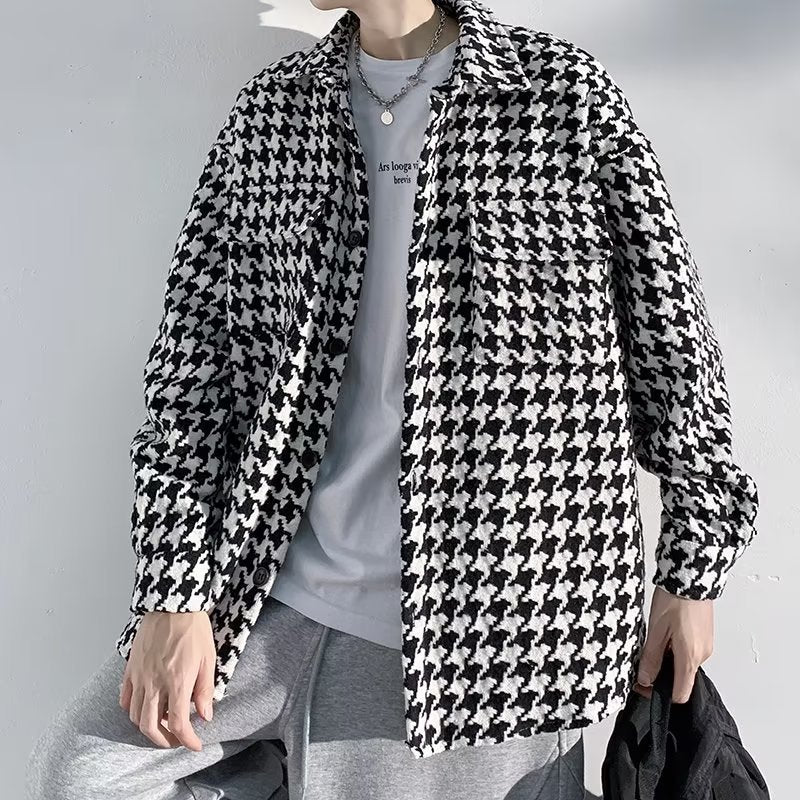 Vintage-Style Houndstooth Overshirt