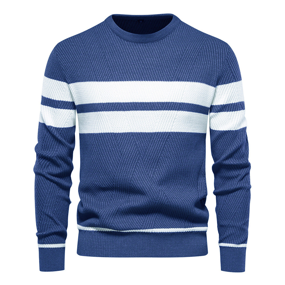 Spot autumn and winter men's casual striped men's sweater pullover color matching round neck men's European size sweater
