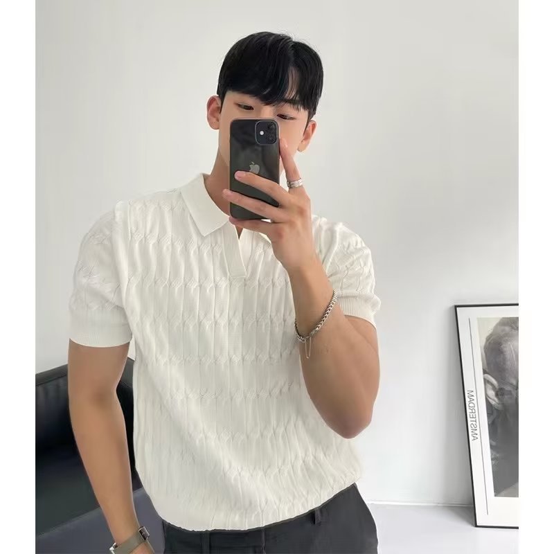 Textured Knit Polo Tee