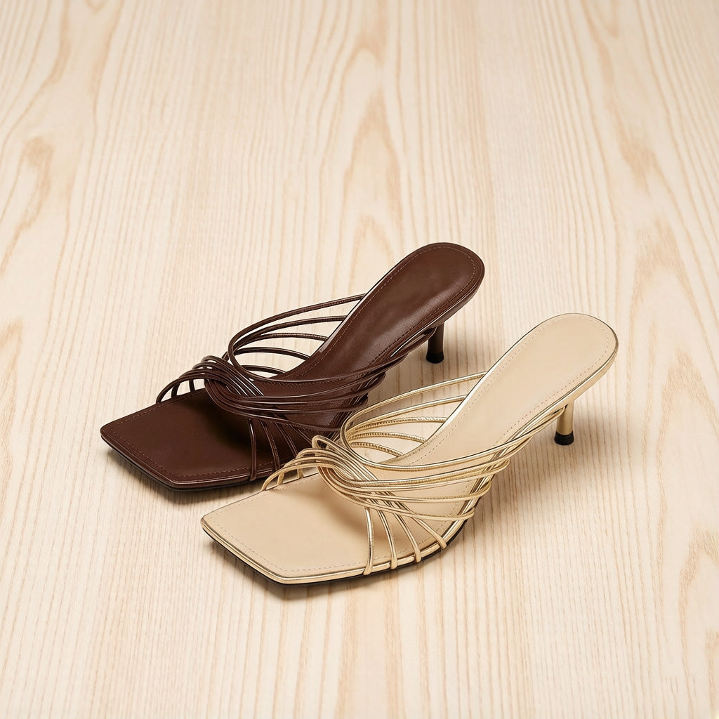 Cross-Strap Square-Toe Sandals