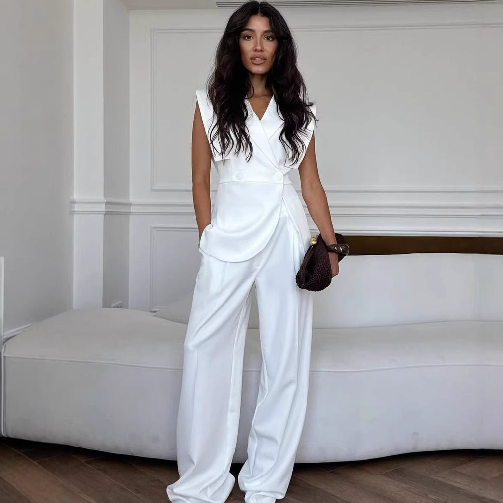 Sleeveless Vest and Wide Leg Pants Set