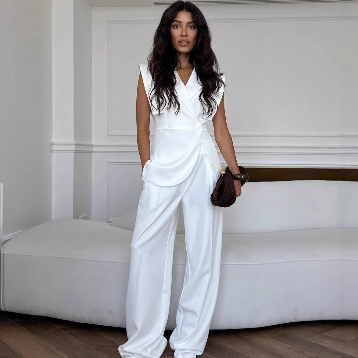 Sleeveless Vest and Wide Leg Pants Set