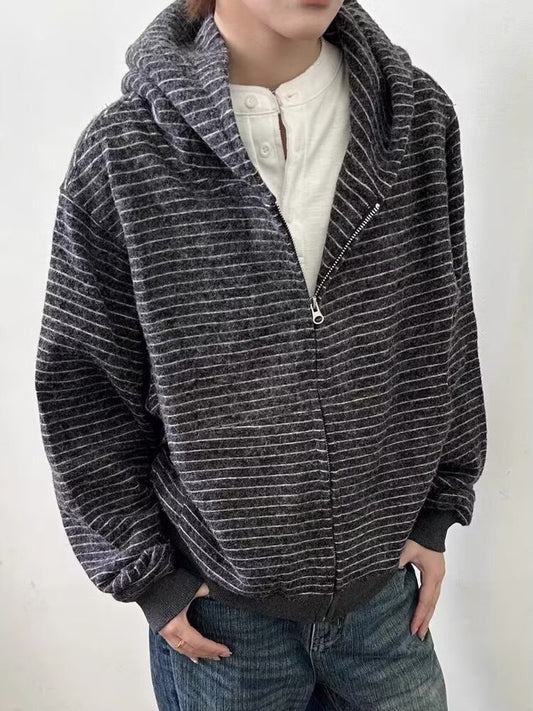 Striped Zip-Up Hoodie Jacket