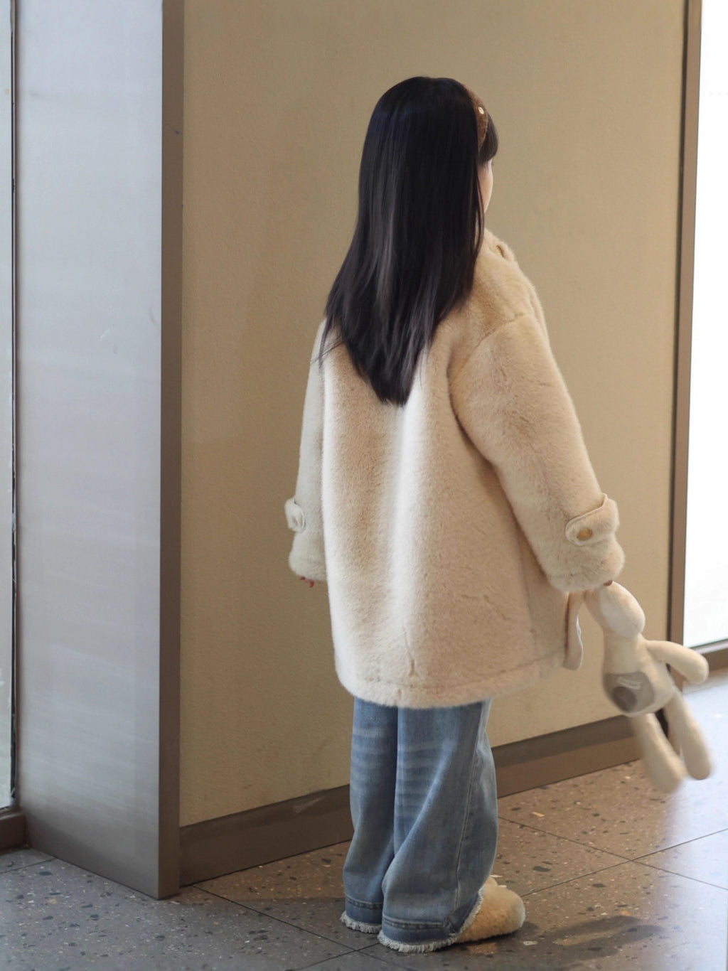 Girls' Faux-Fur Mid-Length Coat