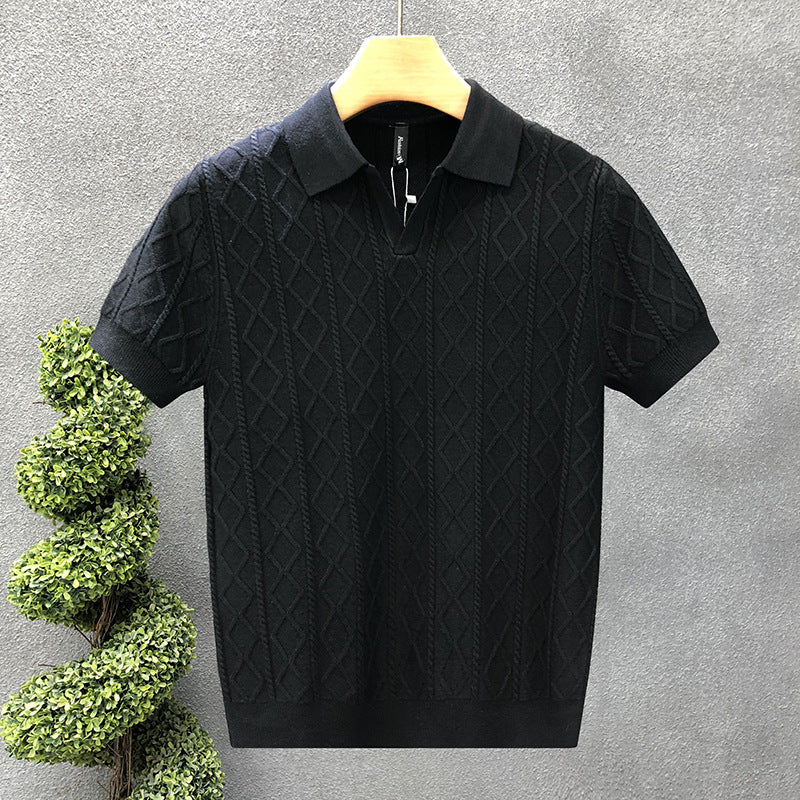 Diamond-Stitch Knit Polo
