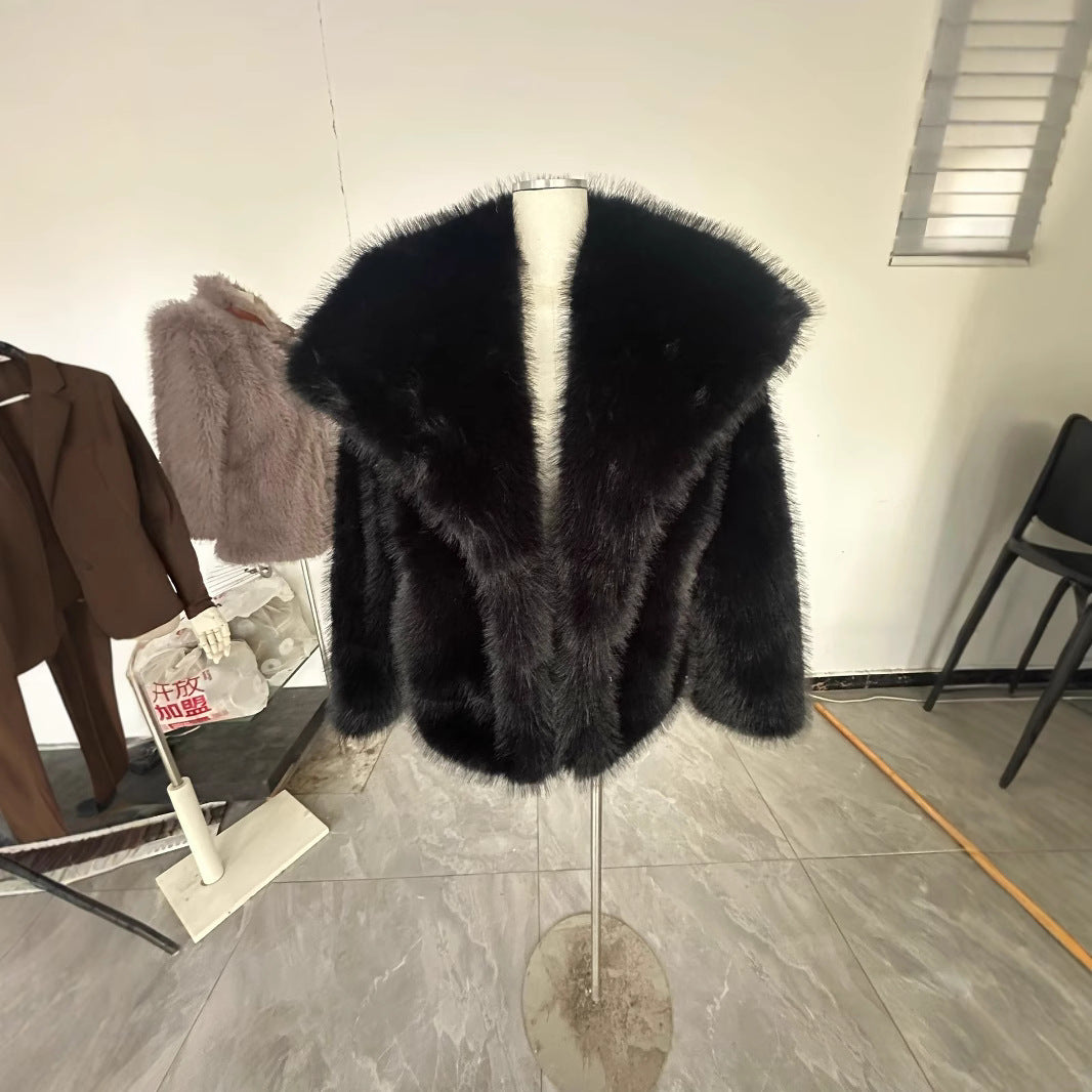 Faux Fur Coat with Wide Collar