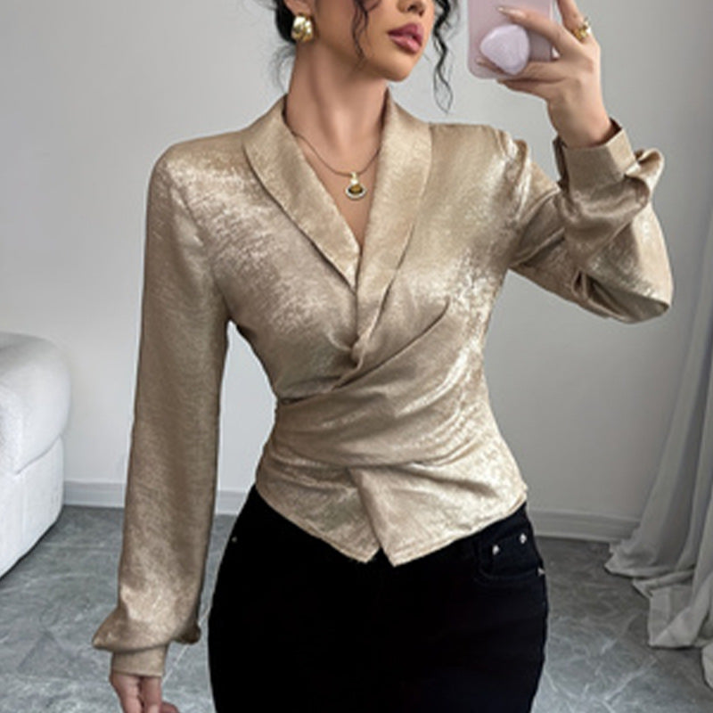 Shimmer Wrap-Waist Blouse